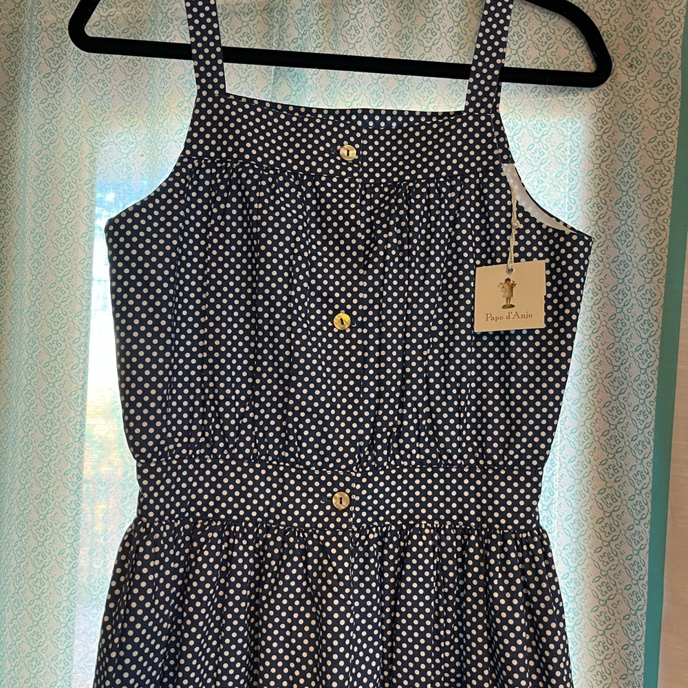 Papo d'Anjo Blue and White Polka Dot Dress